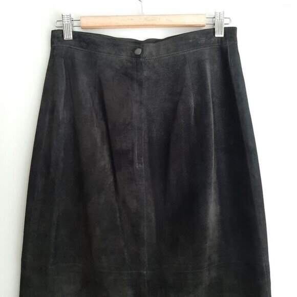 DANIER | 100% Genuine Suede Leather Maxi Long Length Skirt Back Slit Black Sz XS - Picture 8 of 16